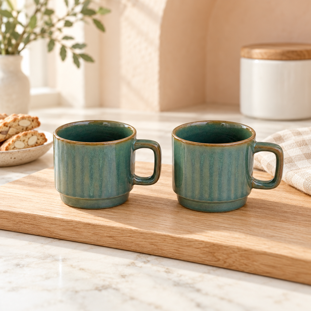 Green Ceramic Cups Pair