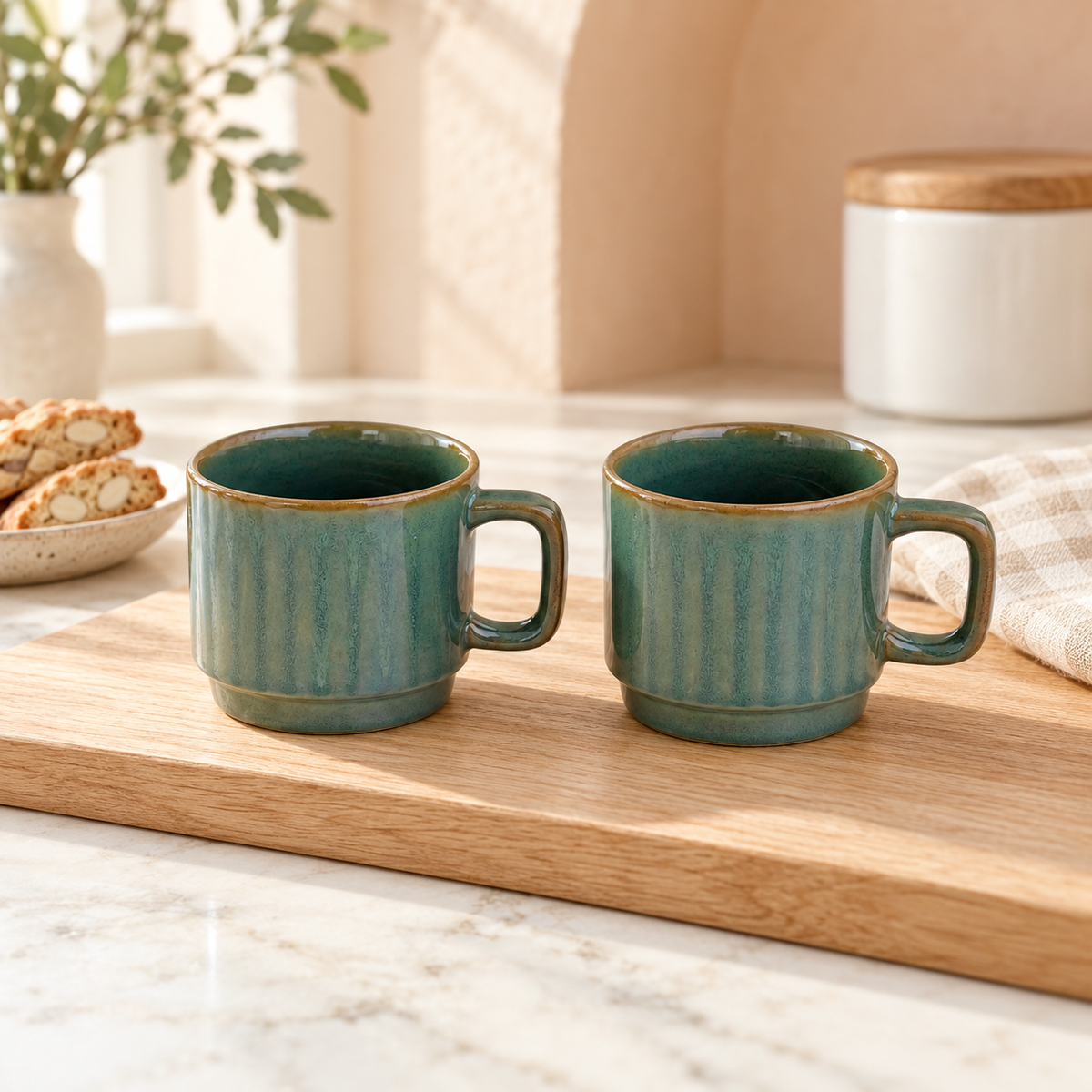 Green Ceramic Cups Pair