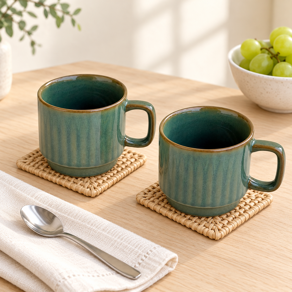 Green Ceramic Cups Pair
