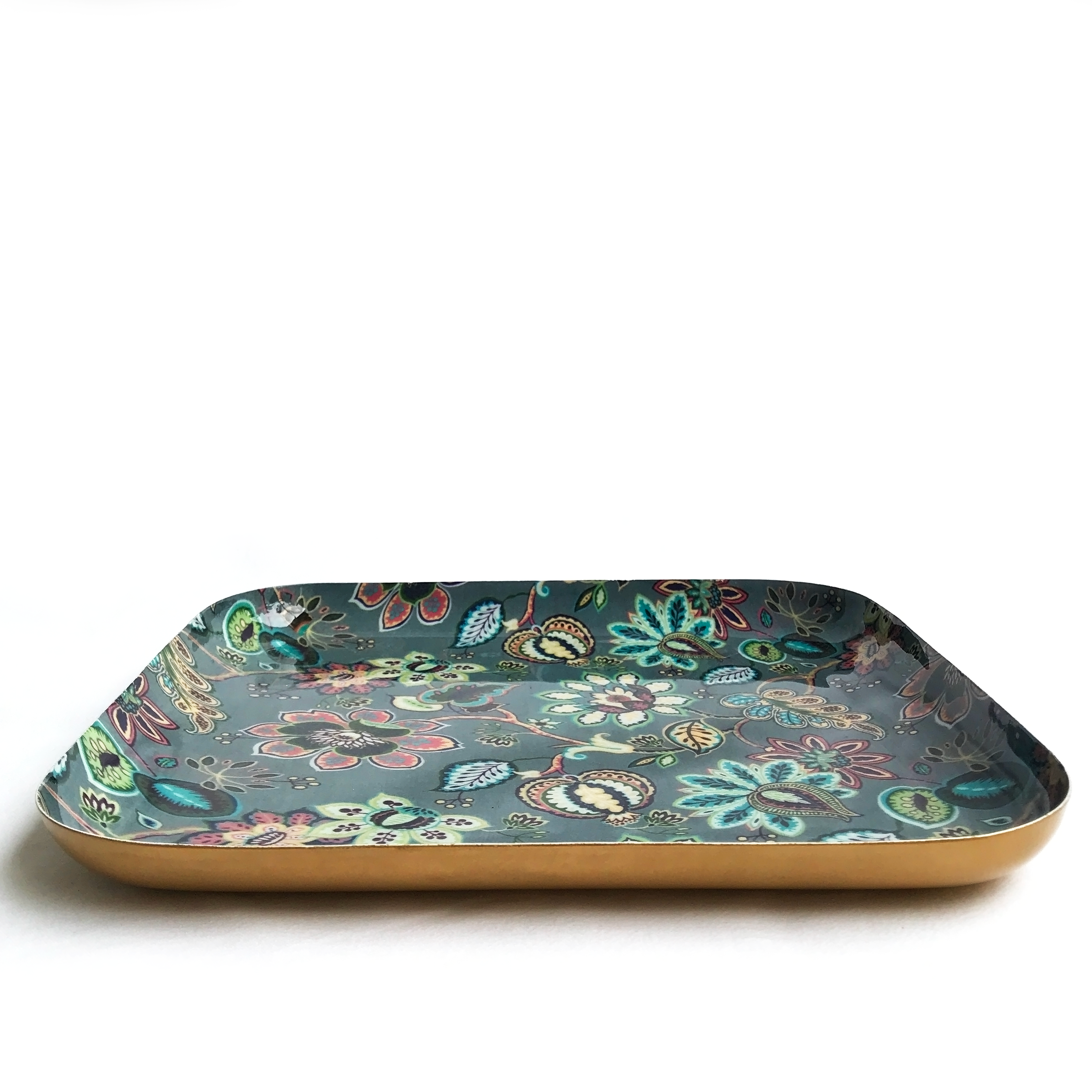 Grey Floral Aluminium Serving Platter | Casa Kriti