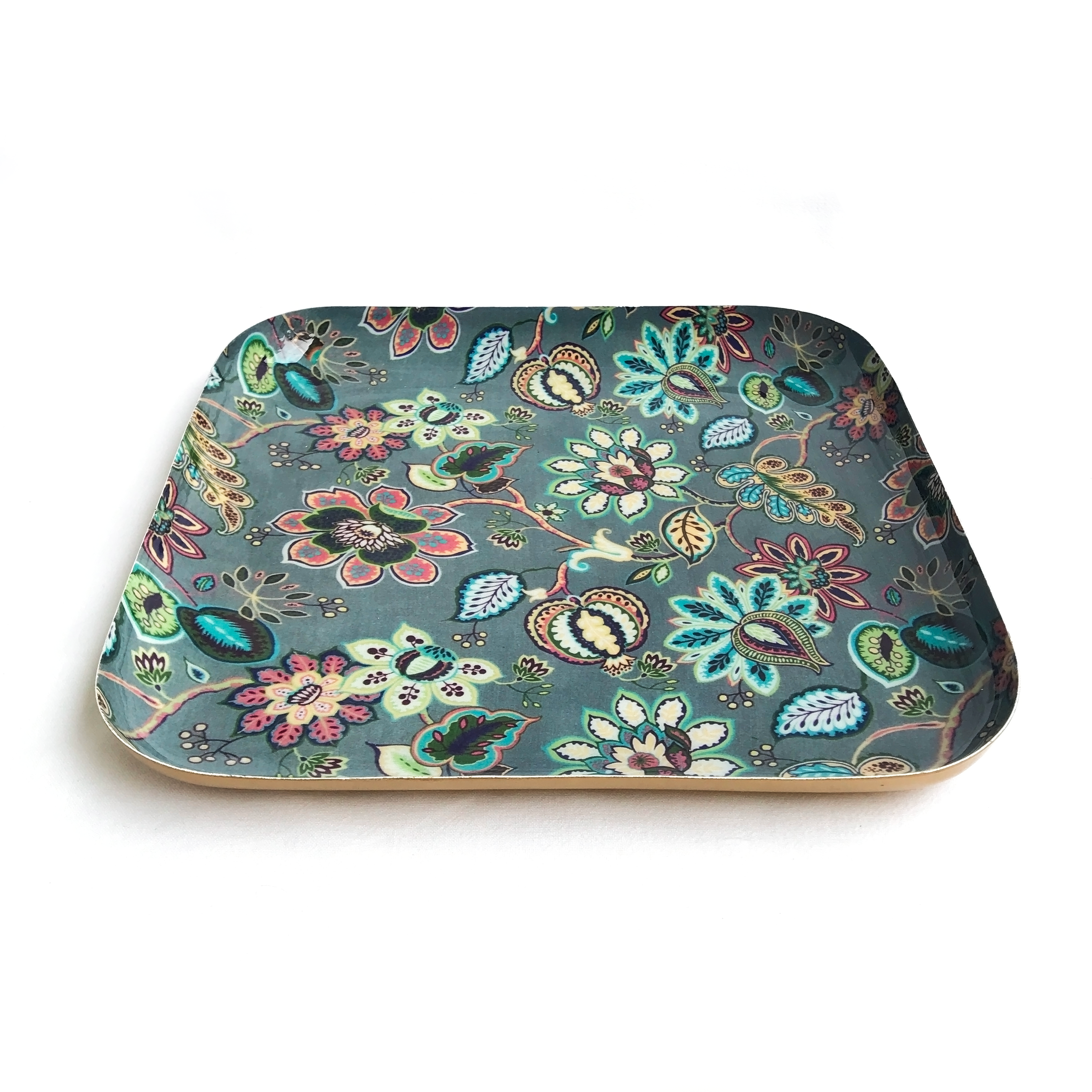 Grey Floral Aluminium Serving Platter | Casa Kriti