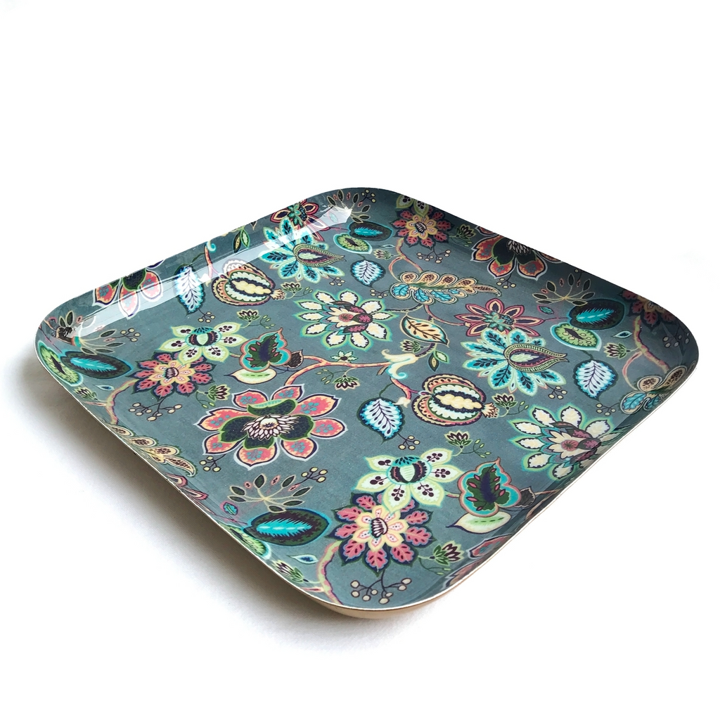 Grey Floral Aluminium Serving Platter | Casa Kriti