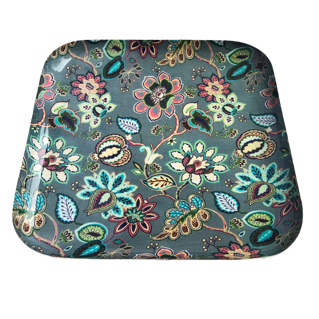 Grey Floral Aluminium Serving Platter | Casa Kriti