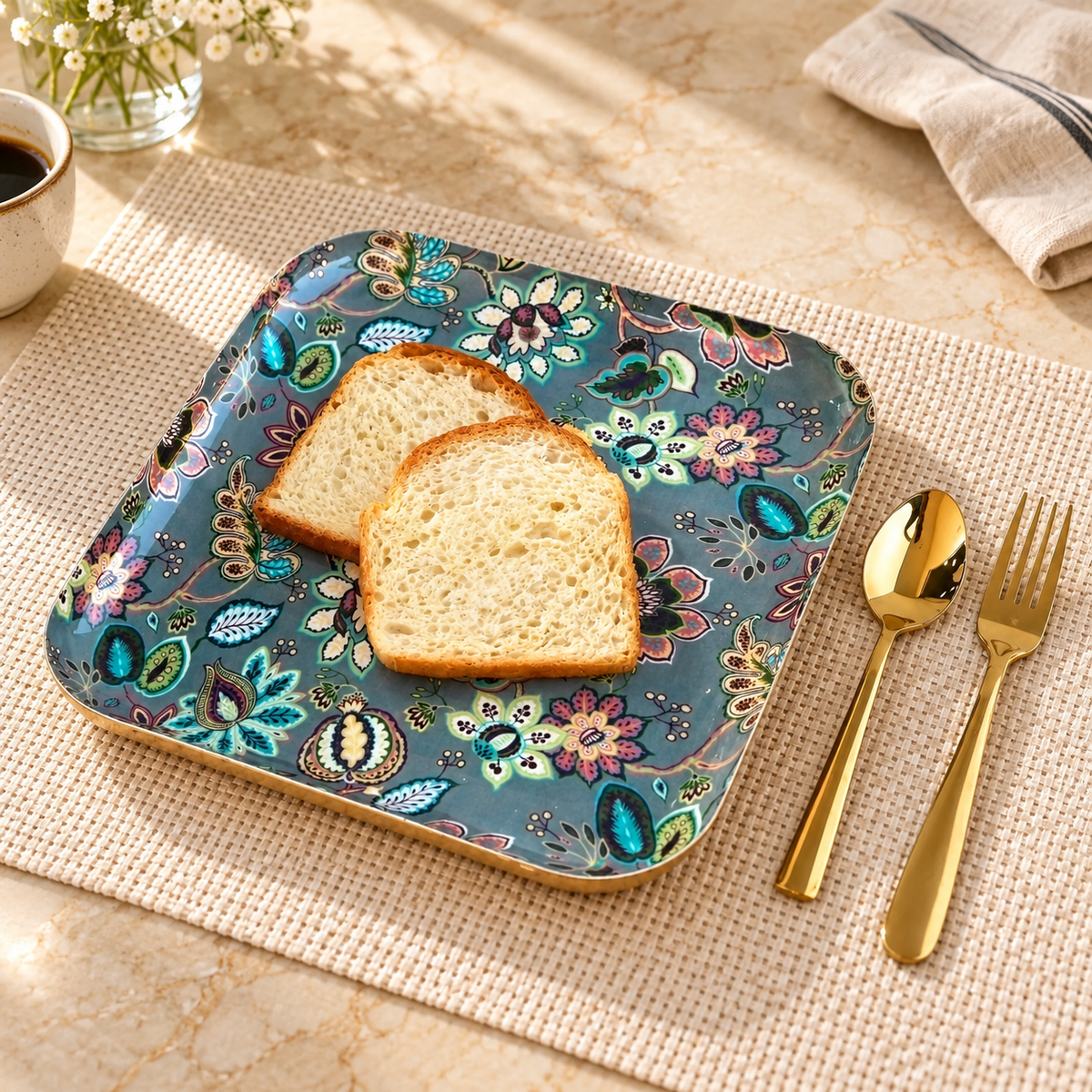 Grey Floral Aluminium Serving Platter