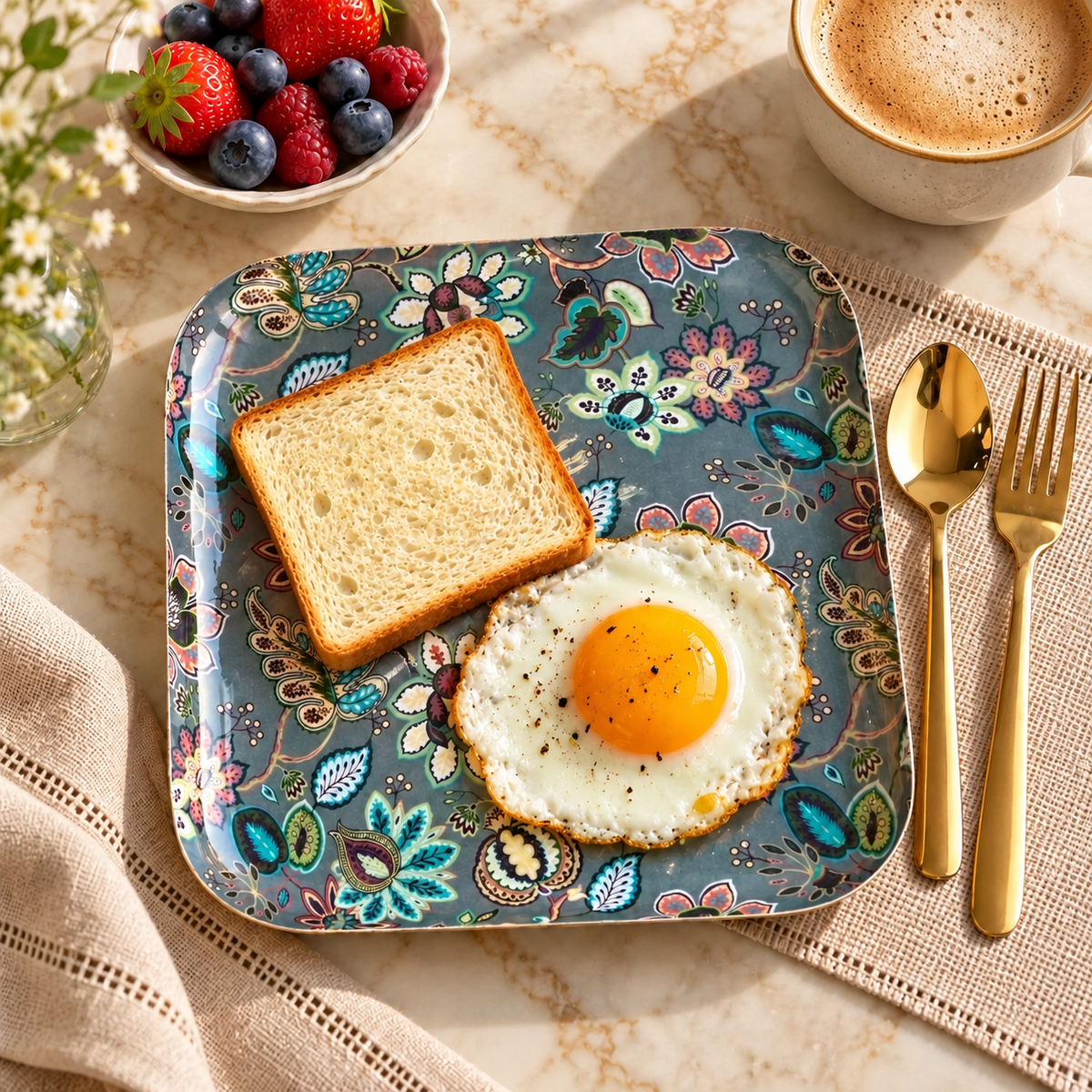 Grey Floral Aluminium Serving Platter