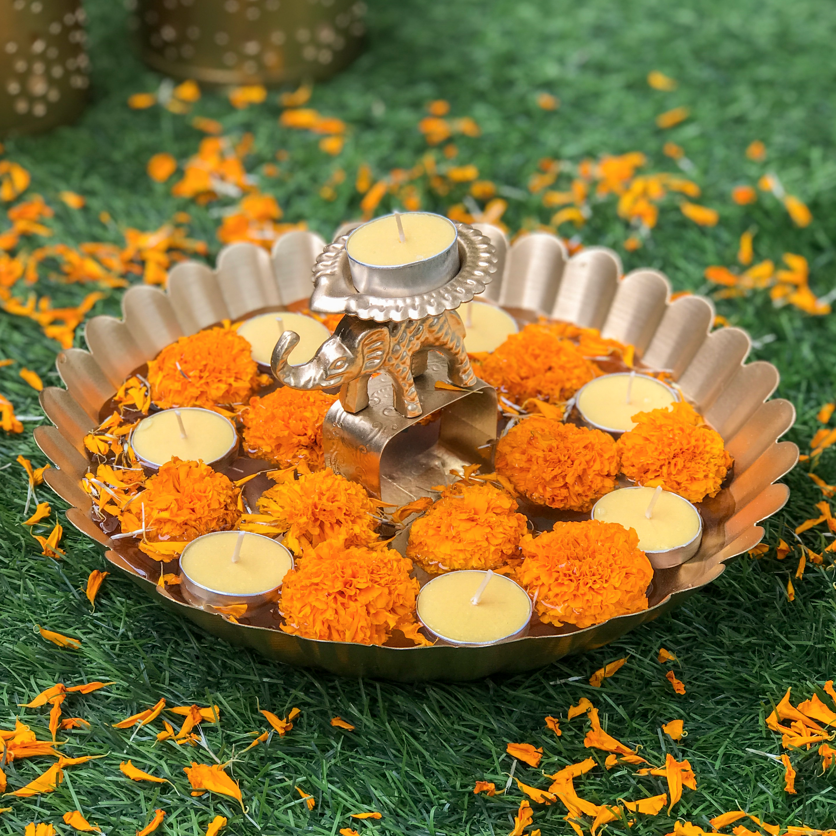 Elephant Crowned Tea Light Urli | Casa Kriti