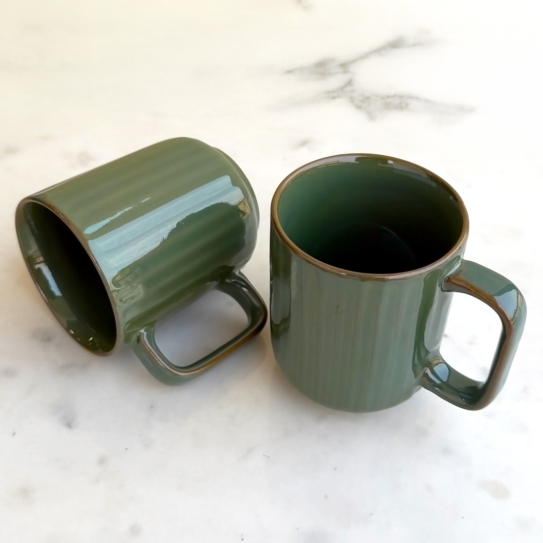 Green Ceramic Coffee Mug Pair | Casa Kriti