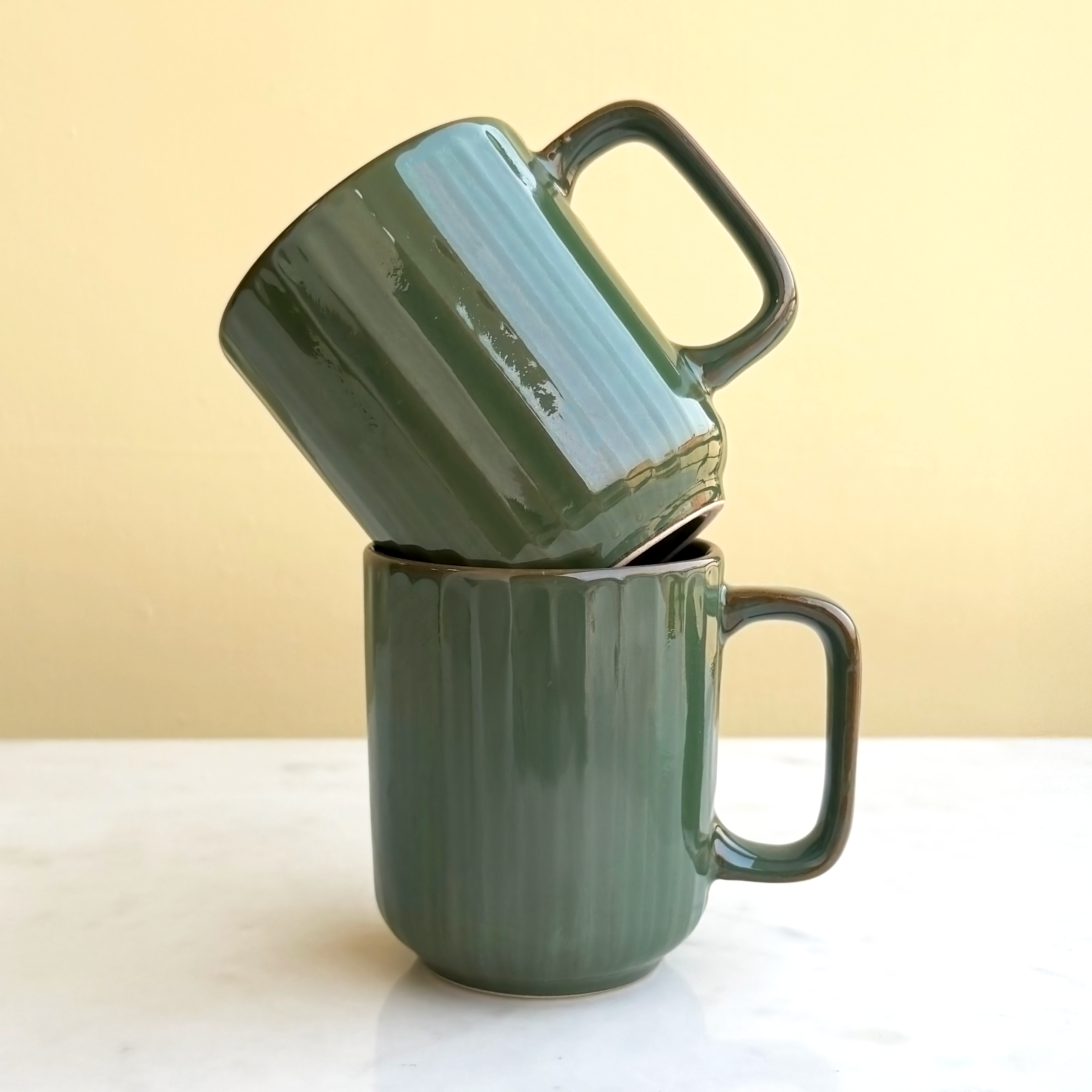 Green Ceramic Coffee Mug Pair