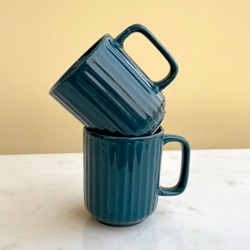 Teal Ceramic Coffee Mug Pair
