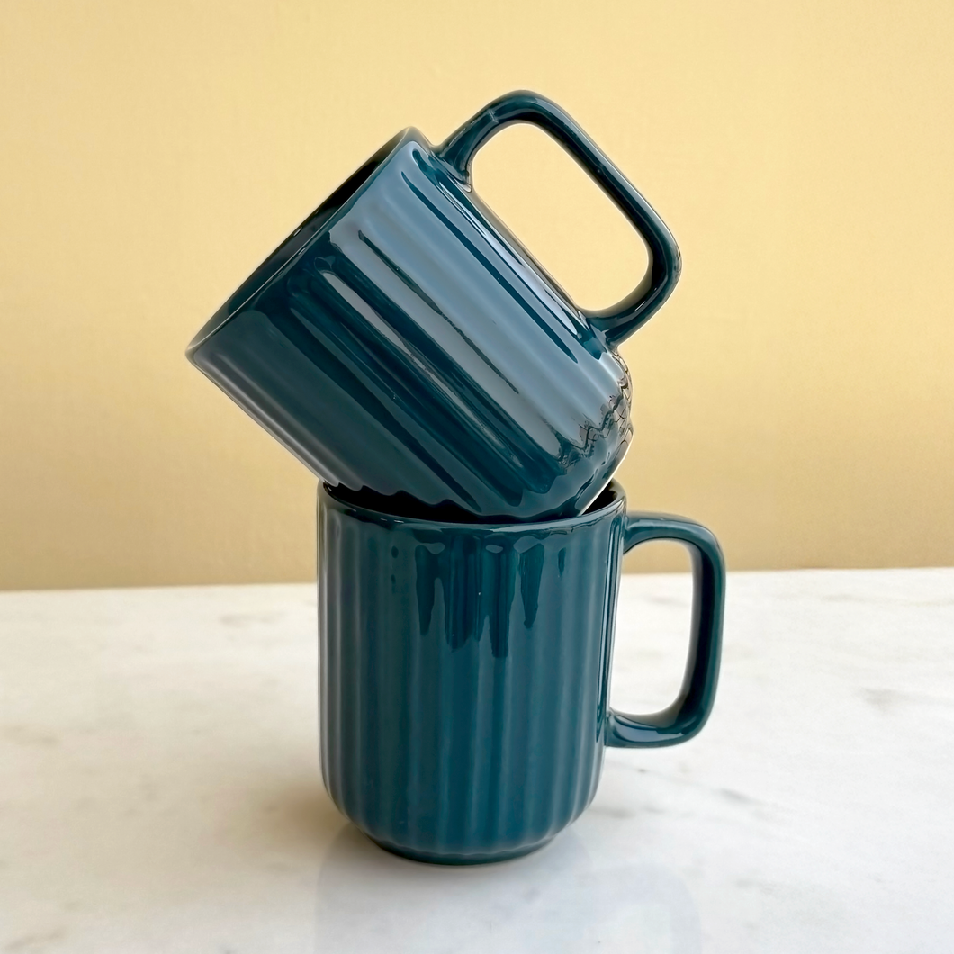 Teal Ceramic Coffee Mug Pair | Casa Kriti