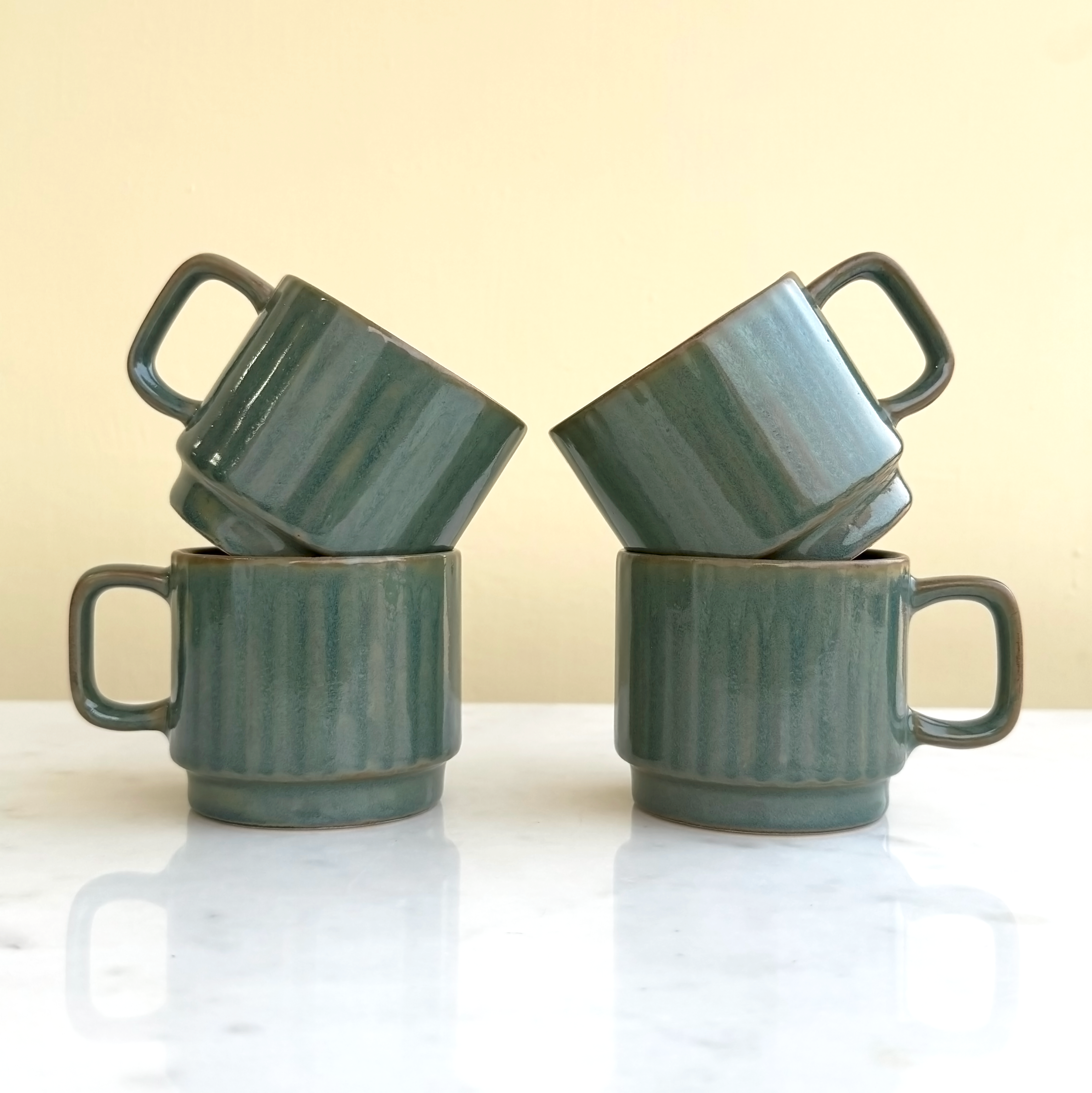 Green Ceramic Cups Set of 6