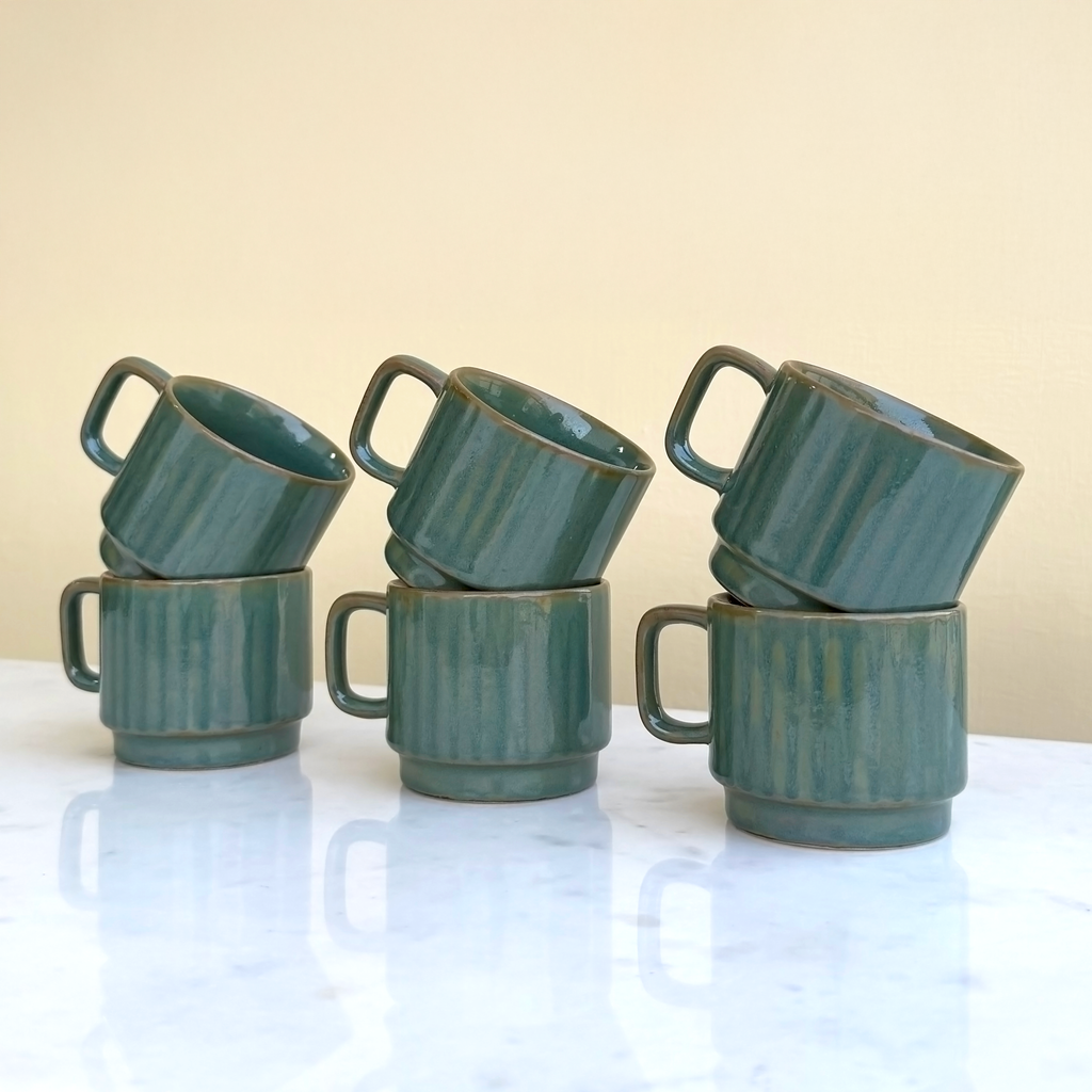 Green Ceramic Cups Set of 6