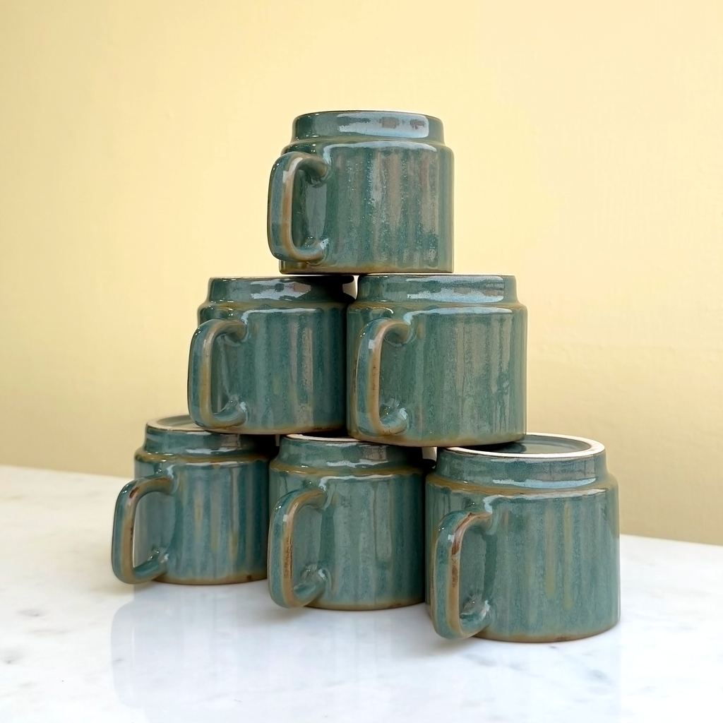 Green Ceramic Cups Set of 6