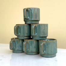 Load image into Gallery viewer, Green Ceramic Cups Set of 6 | Casa Kriti
