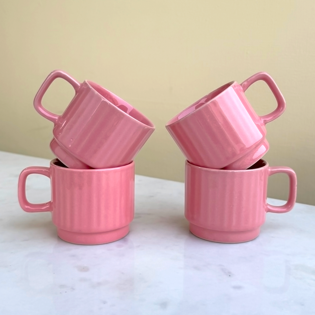 Pink Ceramic Cups Set of 6