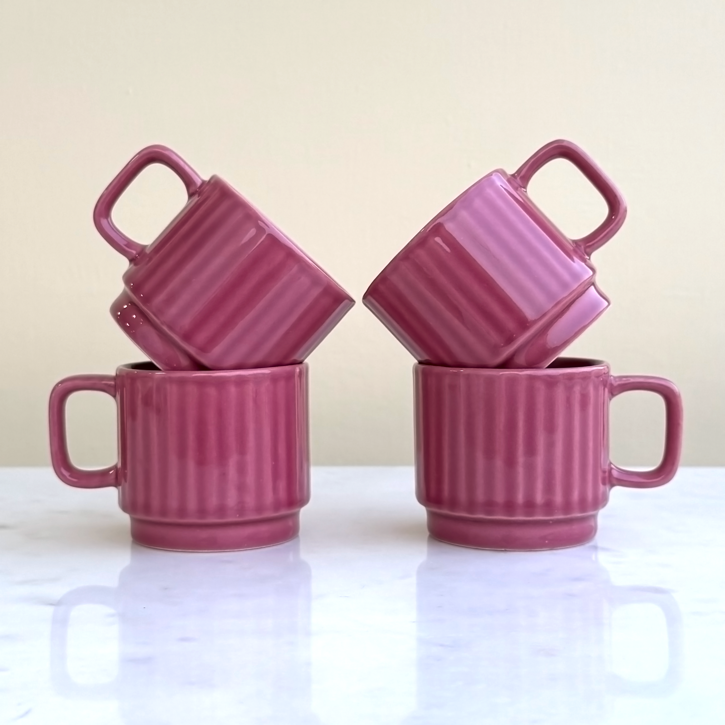 Deep Pink Ceramic Cups Set of 6