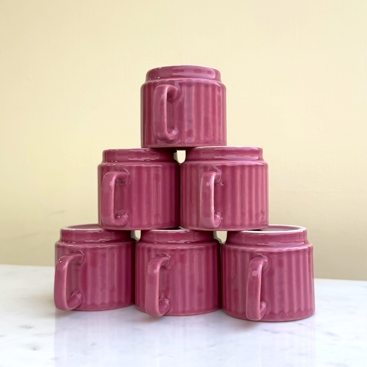 Deep Pink Ceramic Cups Set of 6