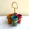 Ceramic Cutting Chai Glass Set with Gold Metal Stand