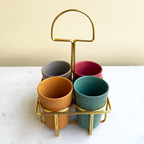 Ceramic Cutting Chai Glass Set with Gold Metal Stand