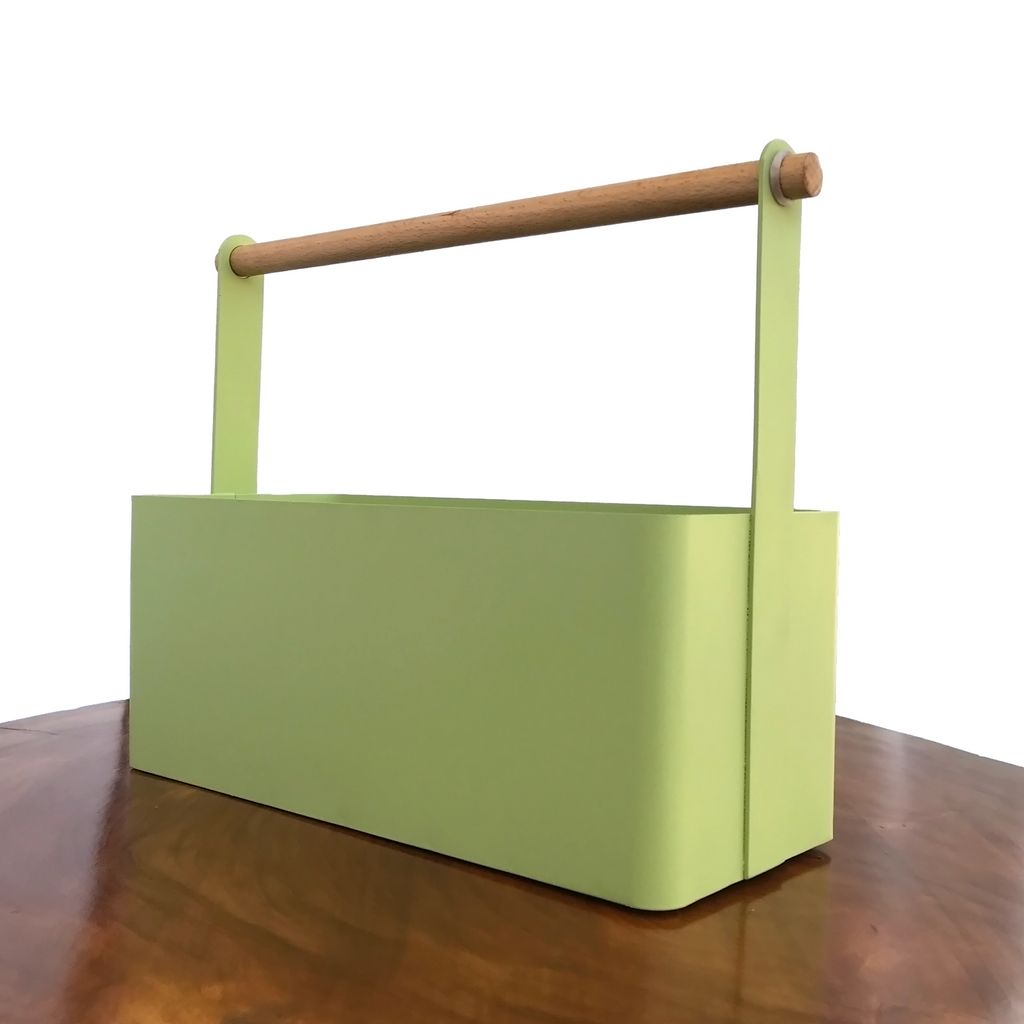 Matte Green Kitchen Organizer with Wooden Handle | Casa Kriti