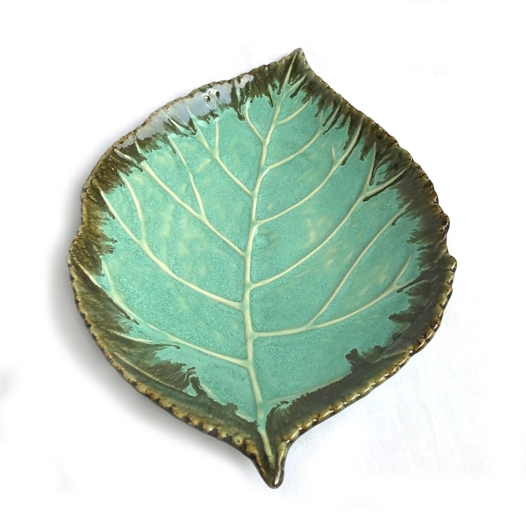 Large Blue Leaf Ceramic Serving Platter | Casa Kriti