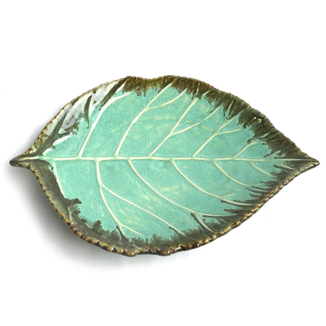 Large Blue Leaf Ceramic Serving Platter | Casa Kriti