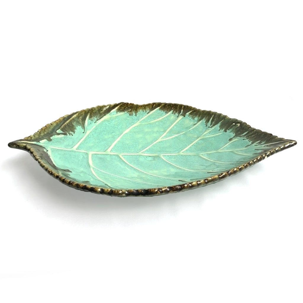 Large Blue Leaf Ceramic Serving Platter | Casa Kriti