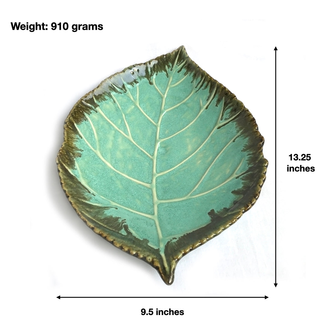 Large Blue Leaf Ceramic Serving Platter | Casa Kriti
