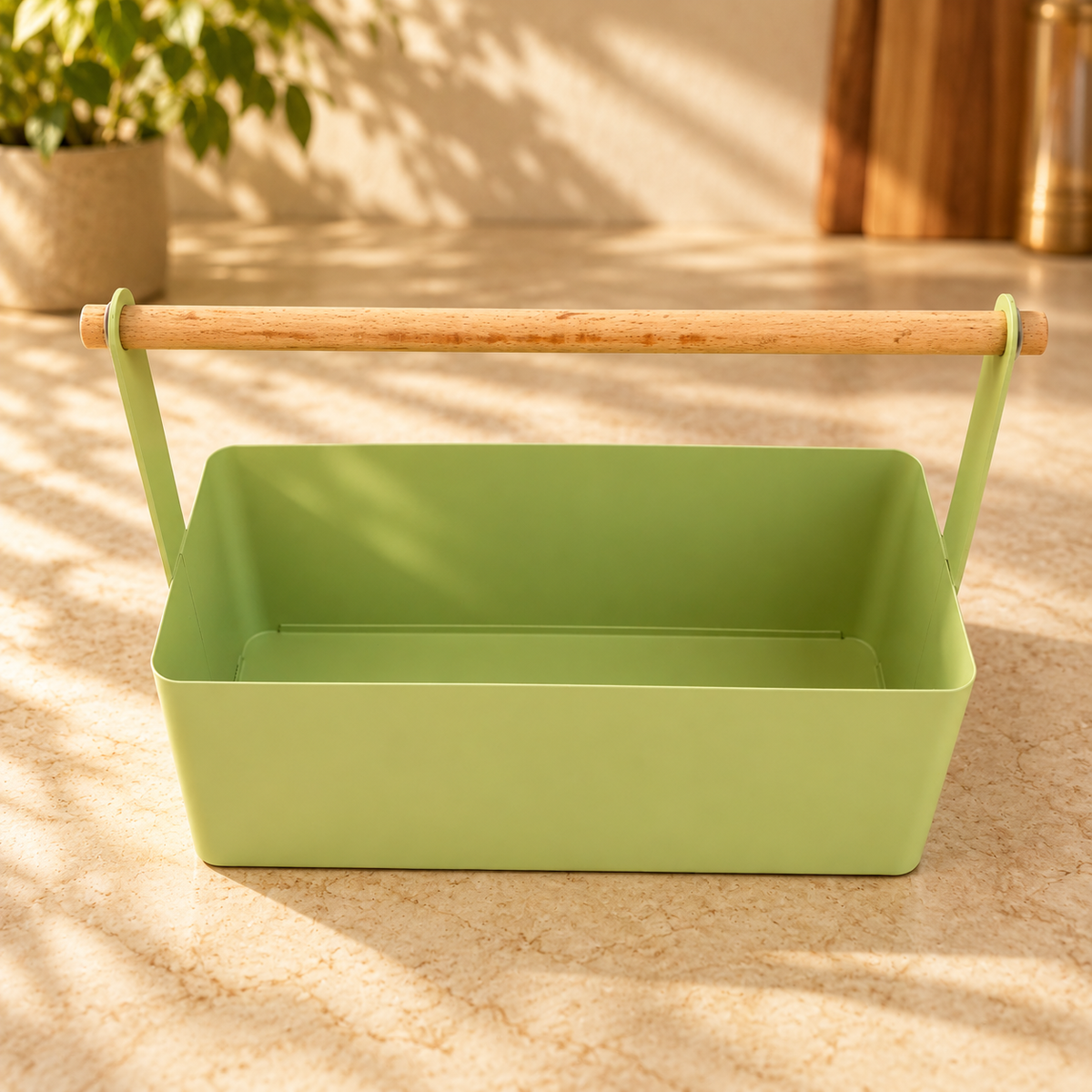 Matte Green Kitchen Organizer with Wooden Handle