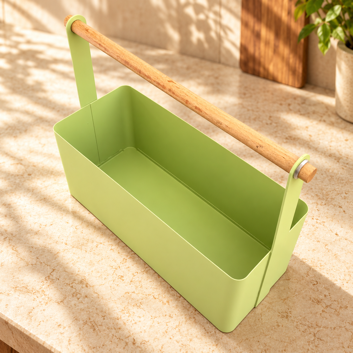 Matte Green Kitchen Organizer with Wooden Handle