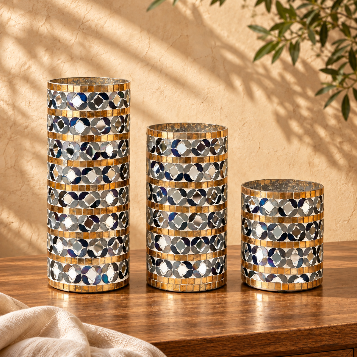 Monochrome Majesty Mosaic Glass Vase Set of 3