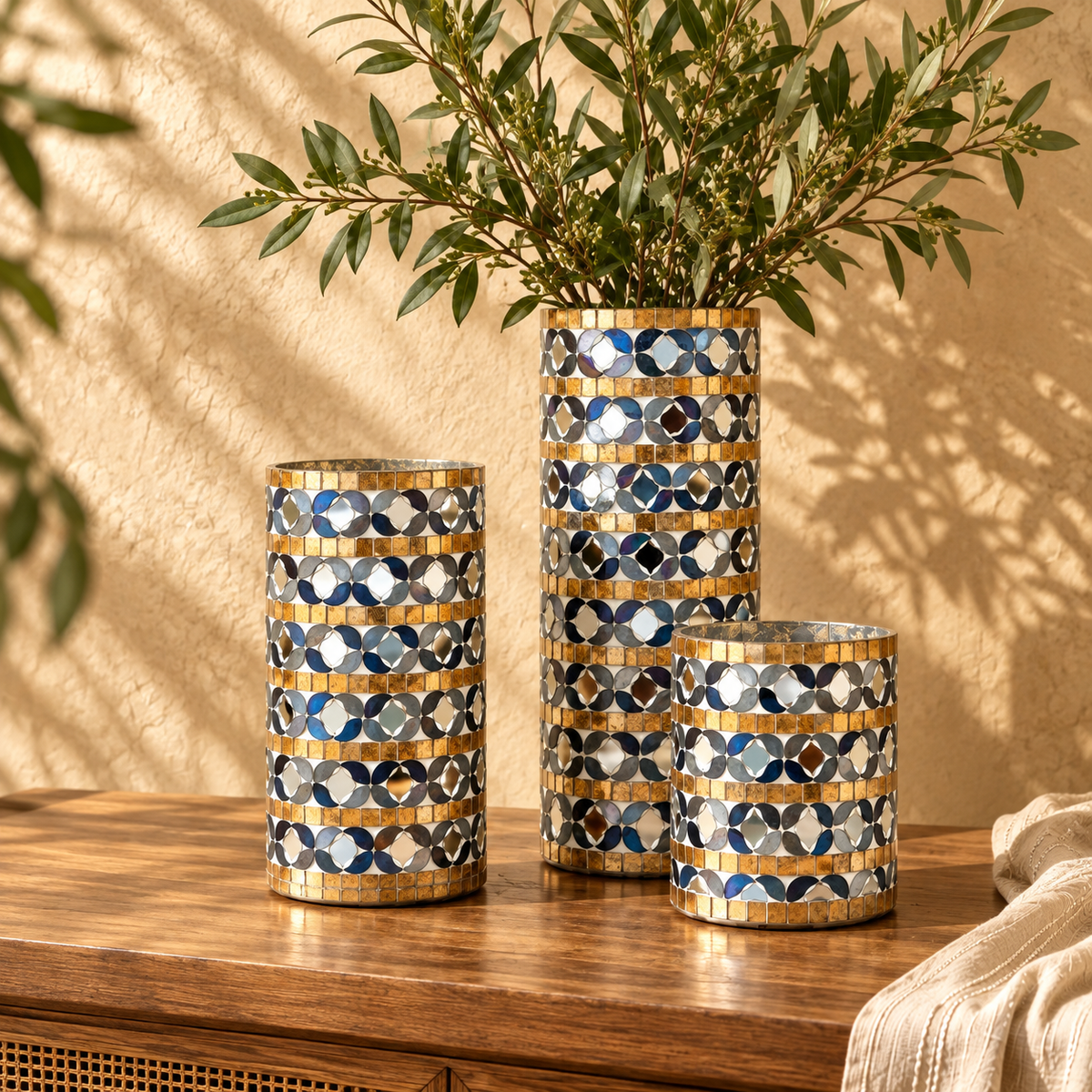 Monochrome Majesty Mosaic Glass Vase Set of 3