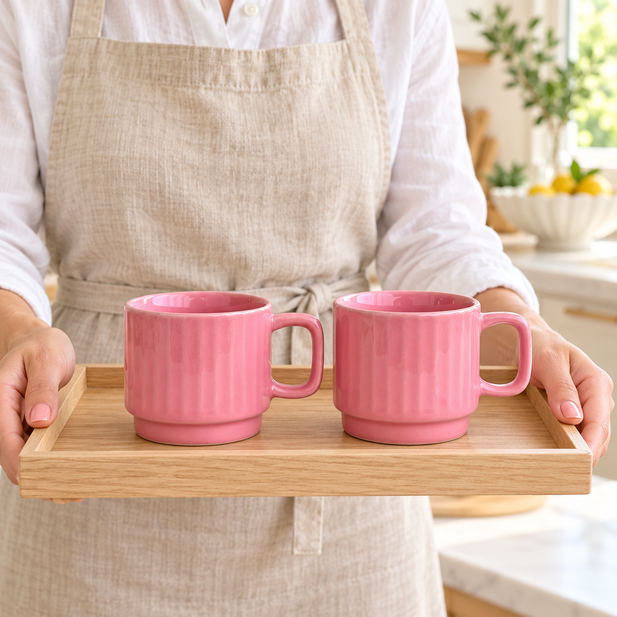 Pink Ceramic Cups Pair