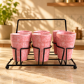 Pink Ceramic Cutting Chai Glass Set with Black Metal Stand