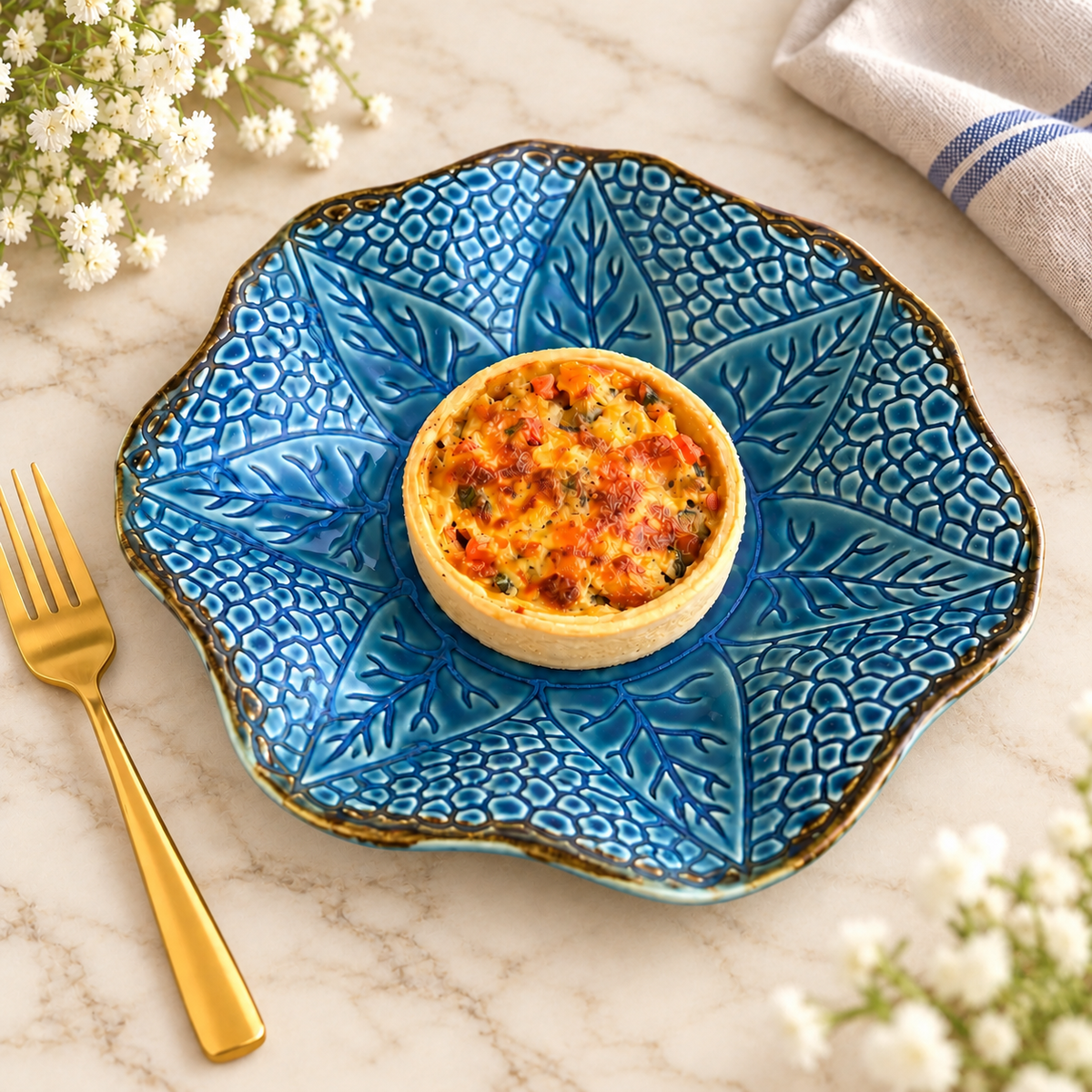 Blue Embossing Round Serving Platter