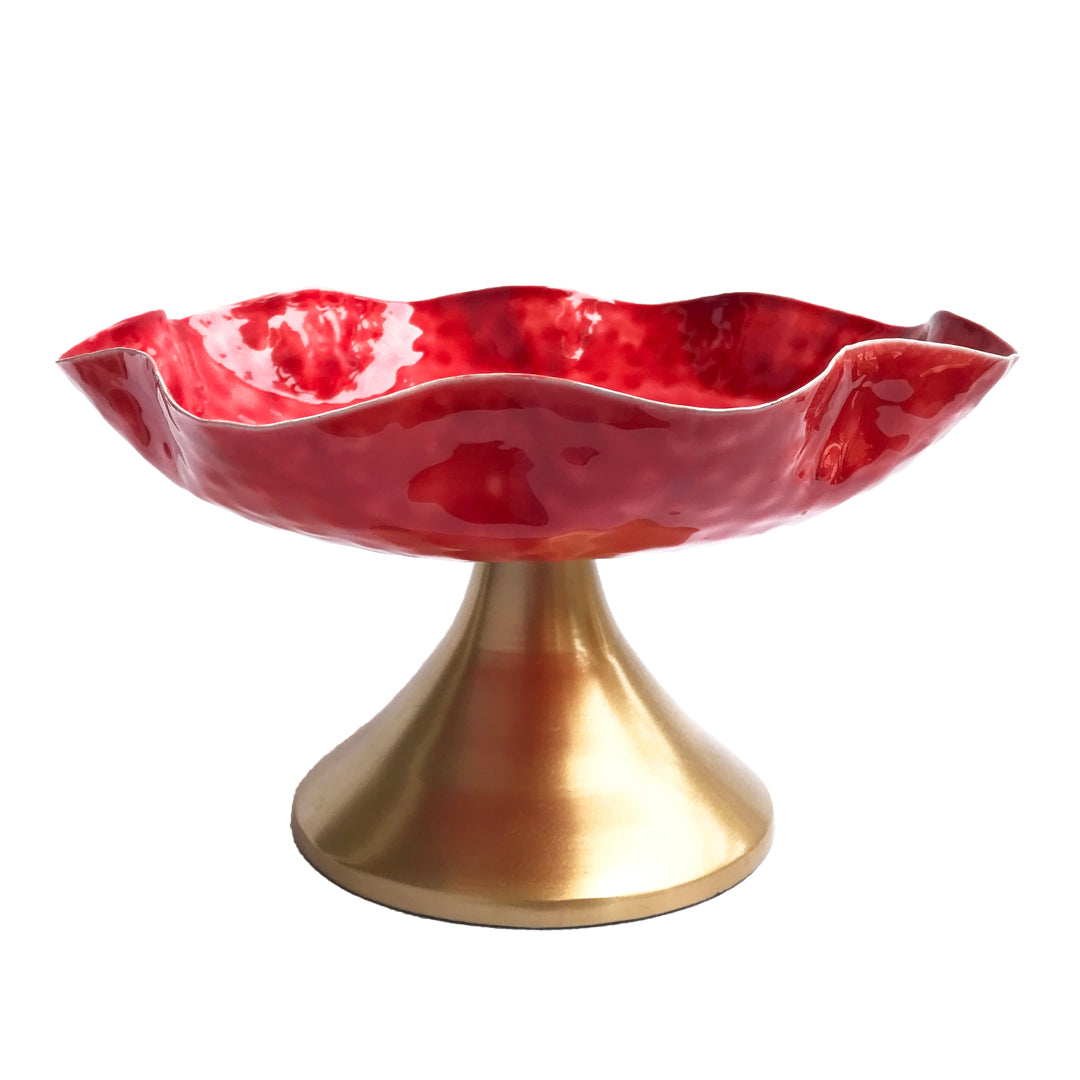 Red Hammered Aluminium Platter | Casa Kriti