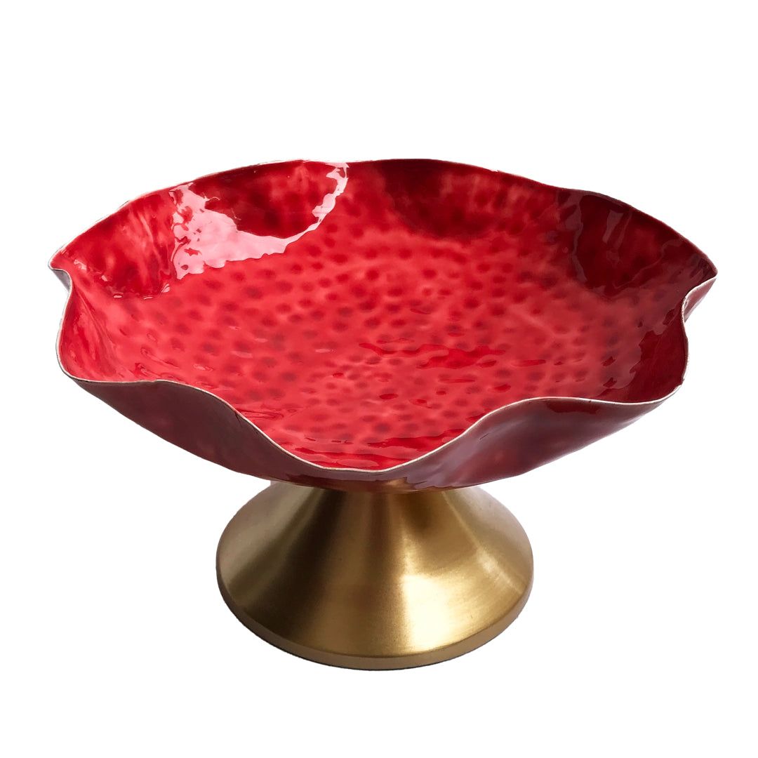 Red Hammered Aluminium Platter | Casa Kriti