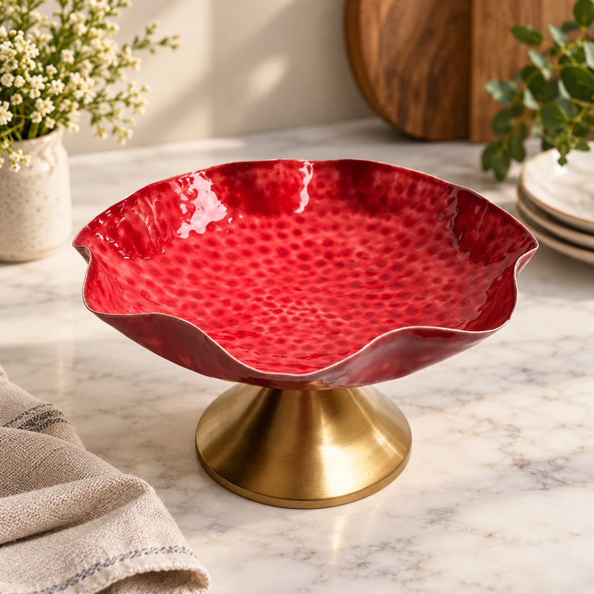 Red Hammered Aluminium Platter