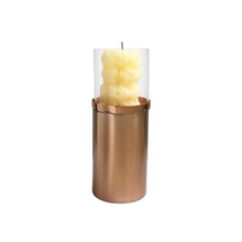 Load image into Gallery viewer, Medium Rose Gold Pillar Candle Holder with Glass | Casa Kriti
