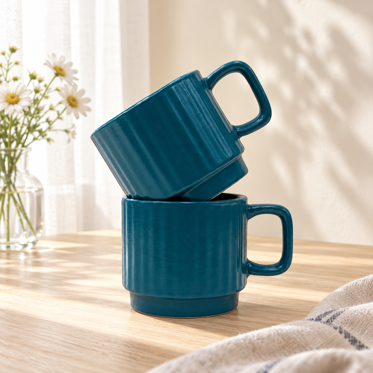 Teal Ceramic Cups Pair