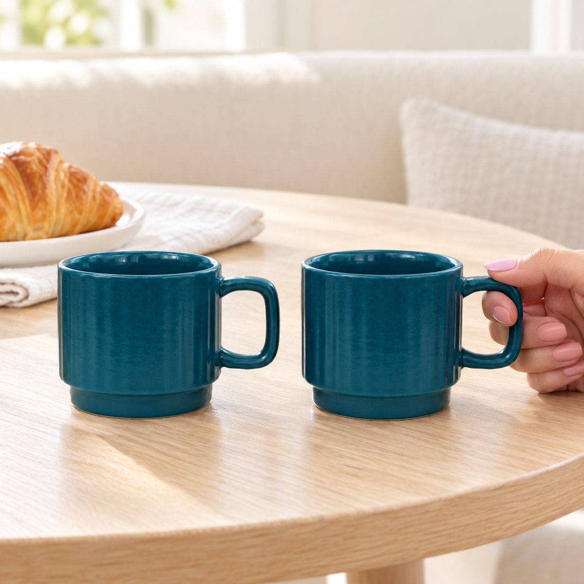 Teal Ceramic Cups Pair