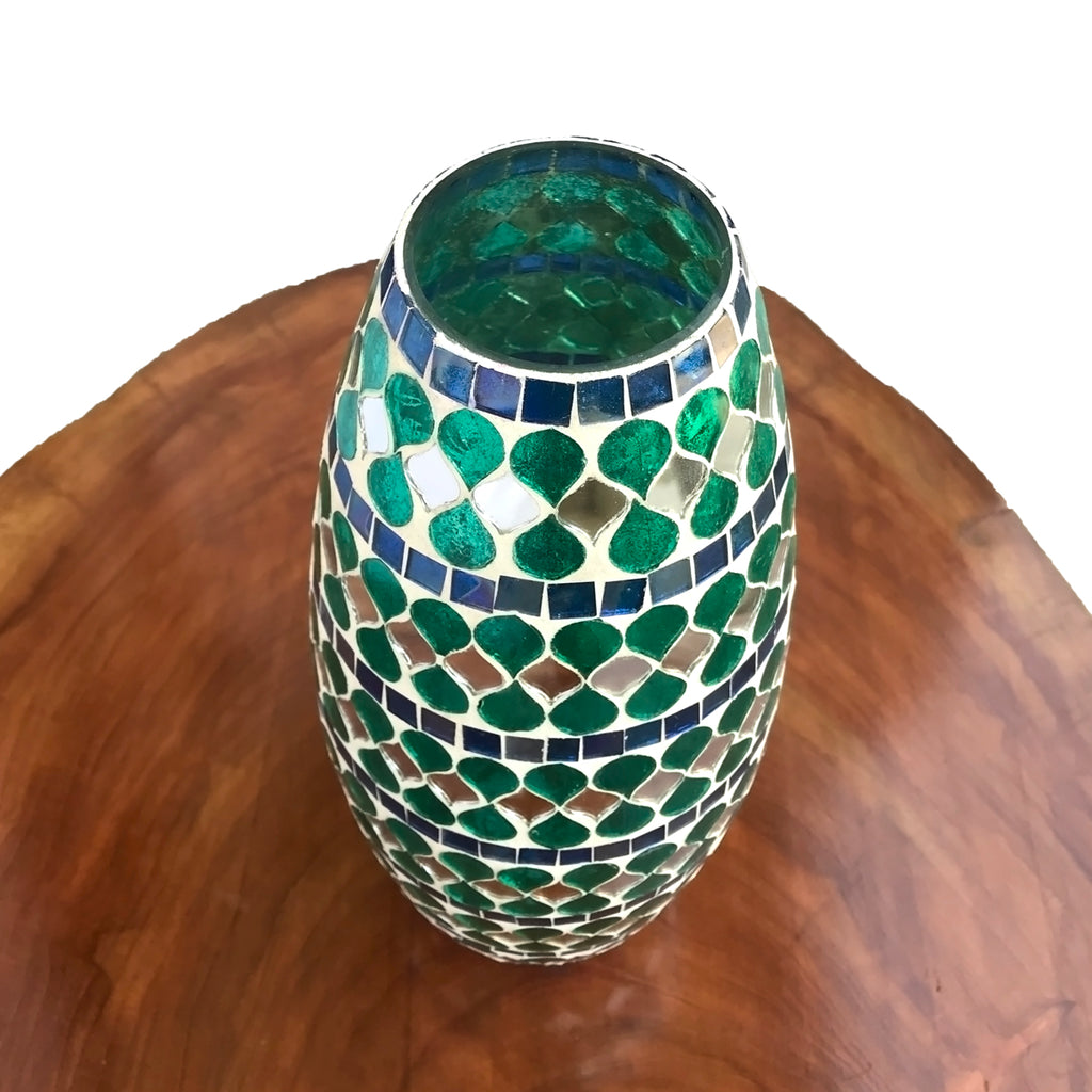 Teal Mirage Mosaic Glass Vase | Casa Kriti