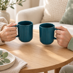 Teal Ceramic Coffee Mug Pair