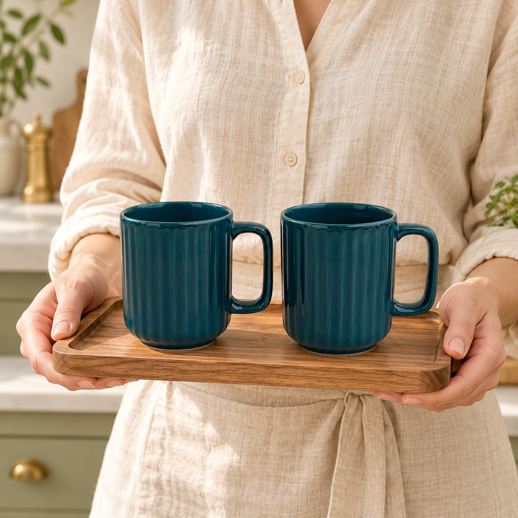Teal Ceramic Coffee Mug Pair