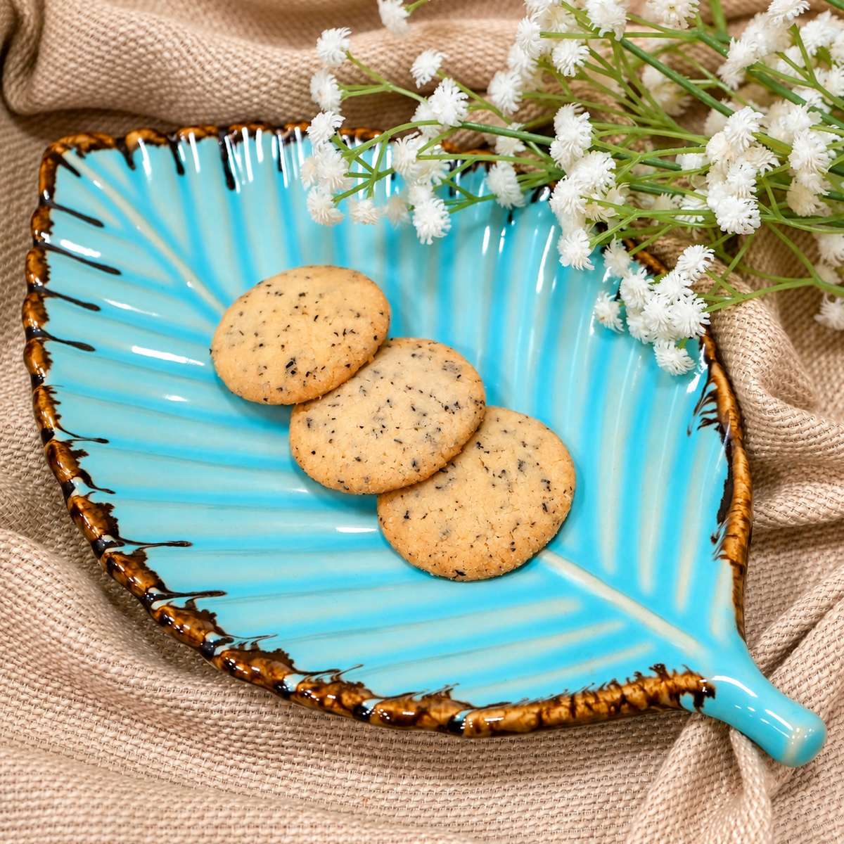 Turquoise Leaf Ceramic Serving Platter