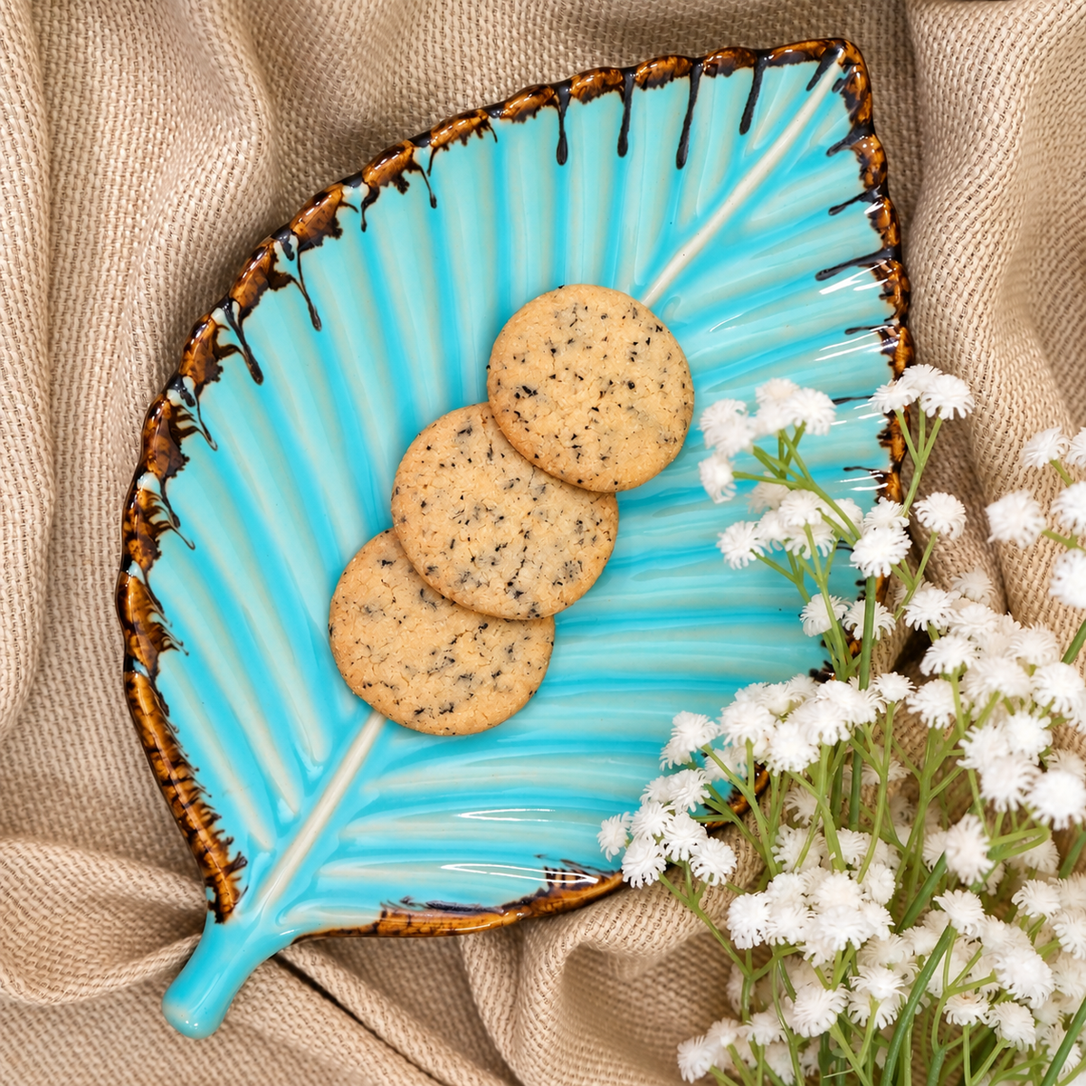 Turquoise Leaf Ceramic Serving Platter