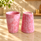 Pink Ceramic Cutting Chai Glass Set with Black Metal Stand