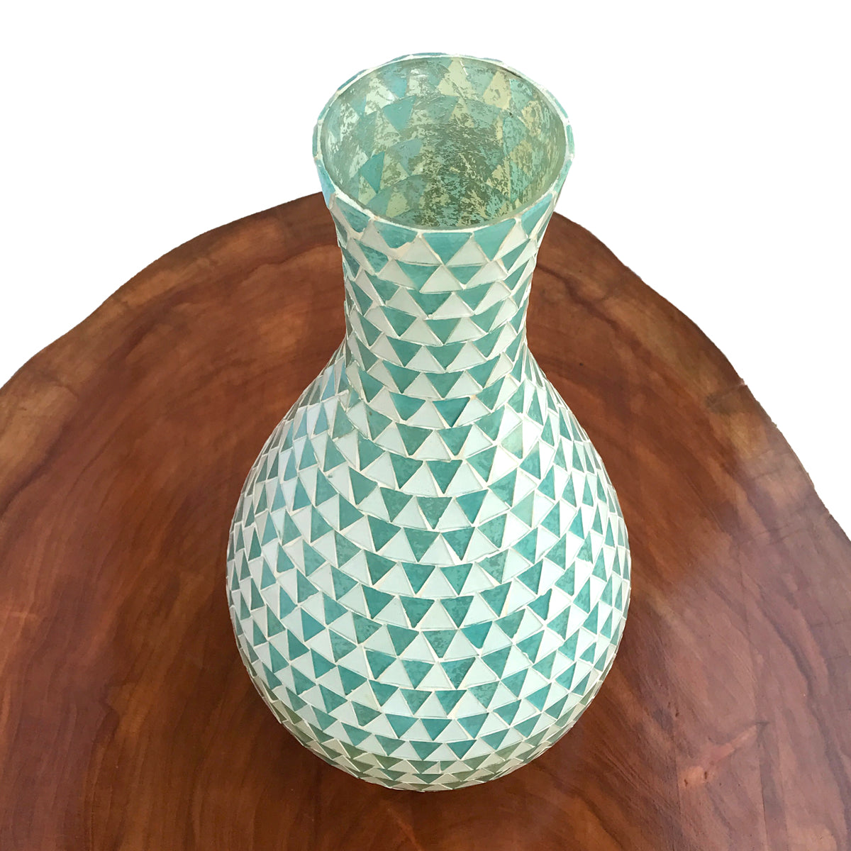 White Blue Wave Mosaic Glass Vase | Casa Kriti