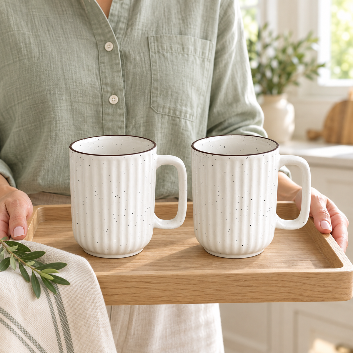 White Ceramic Coffee Mug Pair