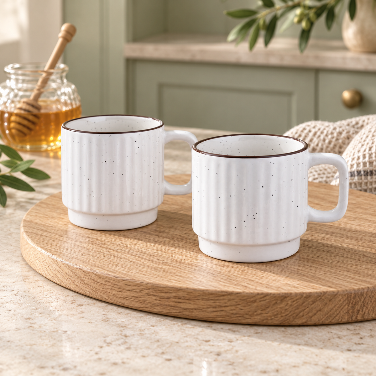 White Ceramic Cups Pair